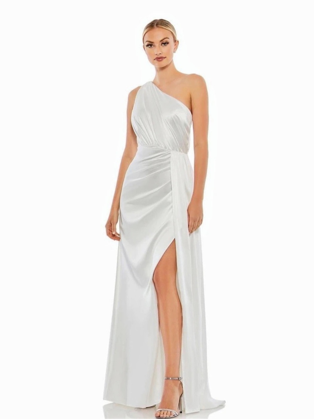 Ieena for Mac Duggal 26654 One-Shoulder Maxi Dress in White Size 4 NWT